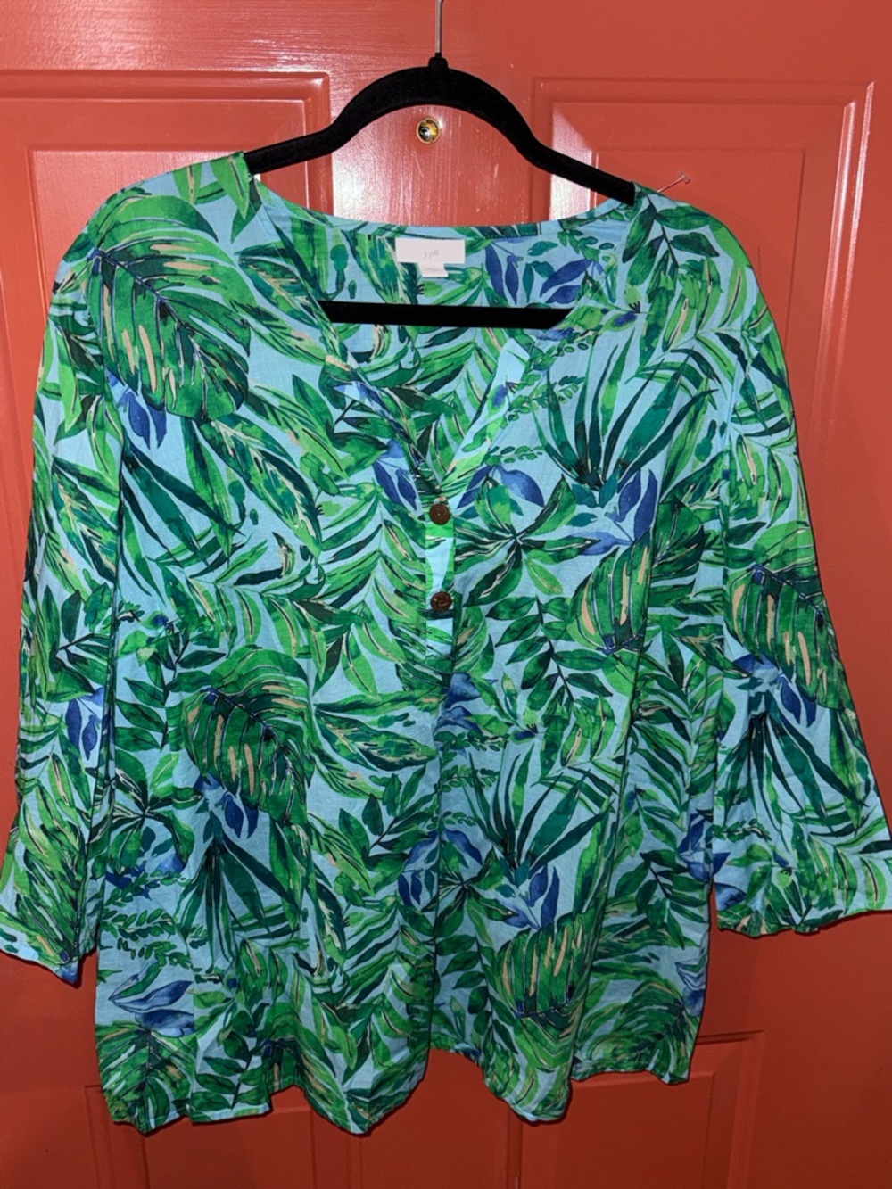 J. Jill Green and Blue Tropical Leaf Tunic